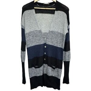 Love Change Striped Mohair Blend Long Cardigan Sweater Women M Open Knit Slouchy